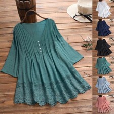 Plus Size 20-28 Womens Lace Tunic Tops Ladies V Neck Baggy Casual T Shirt Blouse
