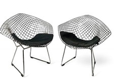 PAIR OF DIAMOND CHAIRS BY HARRY BERTOIA  FABRIC SEATS