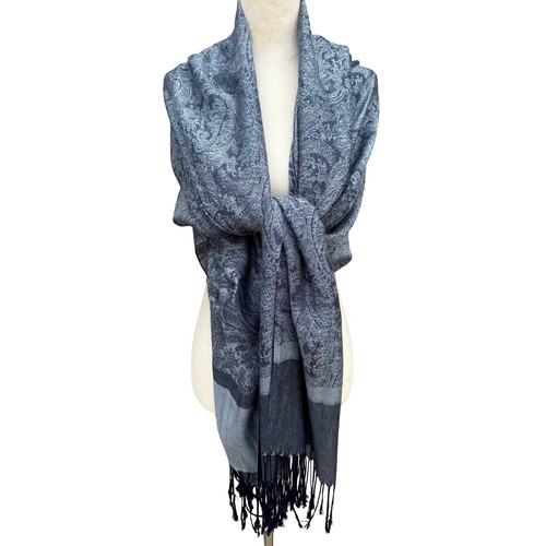 Navy silver paisley pashmina - paisley,