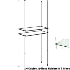 NEW TOUGHENED GLASS CABLE WIRE SHELVES / SHELF SHOPFITTINGS /  RETAIL DISPLAY