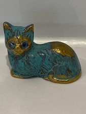 Ancient Greek - Vintage Aegean CAT Figurine blue gold - Solid Bronze