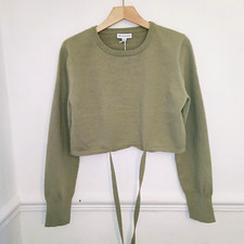 Warehouse Womens Jumper BNWT Green Size L UK 14 Wrap Detail Knit Cropped