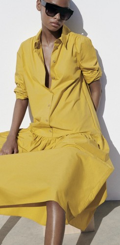 Zara mustard cotton poplin - mustard,