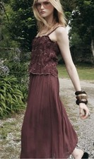 Zara Size L Midi Dress Chiffon Sleeveless Wine Red/Purple Embroidered NWOT
