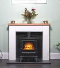 ELECTRIC FIRE STOVE OAK WHITE MANTLE BLACK FIREPLACE LOGS SURROUND SUITE BNIB