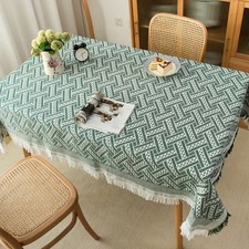 Tassel Edge Interweaving Grid Tablecloth French Rustic Rectangular Table Cover