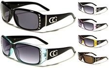 Womens Sunglasses with Diamante Decoration - Rectangular Glasses by CG