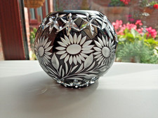 Beautiful & Unusual Cut Through Crystal Bowl Black/Clear Heavy 12.7cm/ 5" H VGC