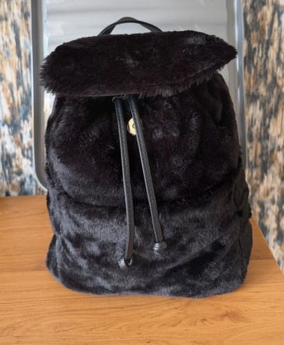 Primark black furry backpack - black,