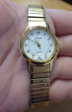 Vintage Pulsar Watch Women Gold Tone V811-0600 Stretch Band D3