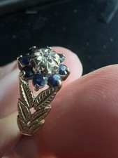 Stunning Chunky 9ct Yellow Gold Sapphire And Diamond Ring 2.8g