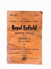 A list of Spare & Replacement Parts for the 1953-4 Royal Enfield  Model G 350 cc