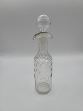 Victorian Era Antique Cut Glass Oil Vinegar Bottle with Stopper Etched Crystal