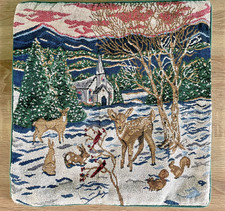 Vintage Christmas Tapestry Snow Animals Scene Cushion Cover 39x39cm