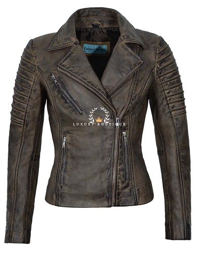 Ladies leather biker jacket - leather,