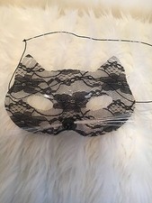 LACE DOMINO CAT MASK MASQUERADE BALL MASK FANCY DRESS ACCESSORY