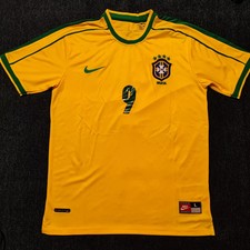 Size L - Brazil 1998 World Cup Home Shirt - #9 RONALDO