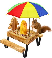 Wooden Wildlife Squirrel Feeder Picnic Table with Mini Umbrella 
