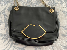 VINTAGE GENUINE LULU GUINNESS LIMITED EDITION LIPS BAG CHAIN STRAP LEATHER BLACK