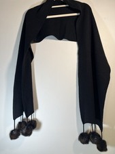 Black Scarf with Fur Pom-pom