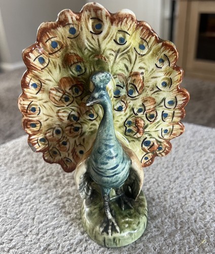 Antique majolica peacock - majolica,
