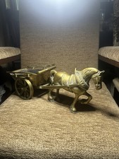 An extremely heavy Vintage Brass Horse And Cart 1960s Solid Brass Stunning item