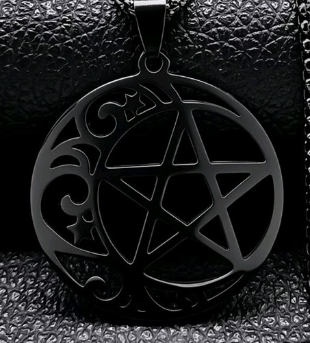 Pentagram necklace crescent - necklace,