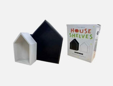 2 Wooden House Wall Shelves Black White Floating Home Shaped Display Boxes