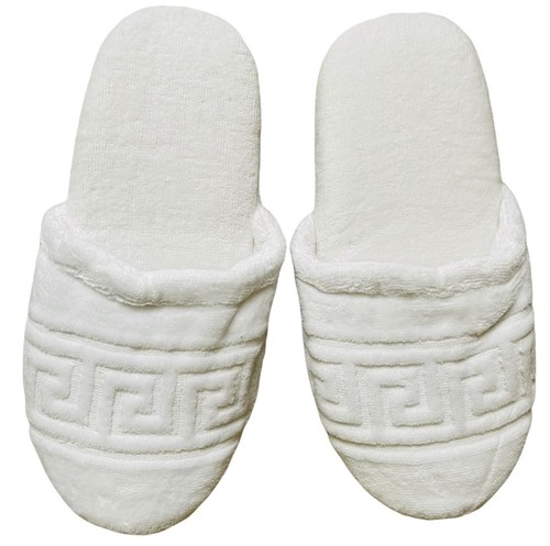 Greek key slippers white - key,