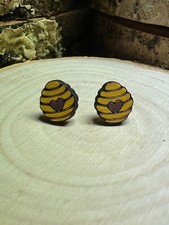 Handpainted skep bee earrings - handpainted, skep/bee