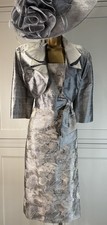 Condici UK 12/14 Silk Silver Grey Dress Bolero Wedding Mother Guest Races Outfit