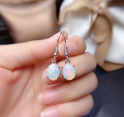 White opal dangle earrings - white,