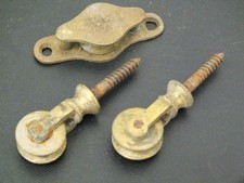 THREE VINTAGE BRASS PULLEY WHEELS AIRER PULLEYS