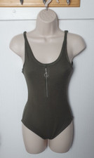 ATMOSPHERE Ladies UK8 Green Zip Detail Sleeveless Leotard Bodysuit 