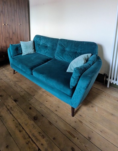 Teal velvet seater - seater, sofa