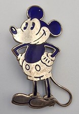Disney MICKEY MOUSE pin badge - silver + enamel Charles Horner 1930s size large