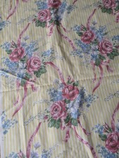 Cotton Fabric 2.61 METRES Material Cabbage Rose Floral Yellow Stripe Vintage New