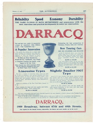 1907 darracq automobile - automobile, ad