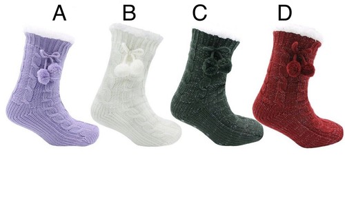 Ladies socks cosy pompom - ladies,