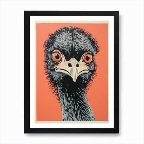 Vintage bird linocut emu art - linocut,