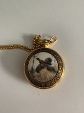 FRanklin mint full hunter pocket watch & chain with duck images
