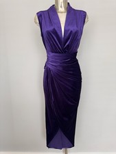 Purple ￼Velvet Plunge Neckline Ruched Evening Party Dress Size 12