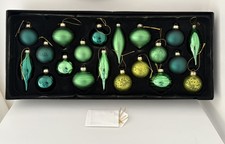 John Lewis Glass Baubles Set Box of 20 Used Christmas Tree Decorations Green