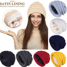 Womens  Mens Winter Beanie Hat Warm Knit Hat Thick Silk Satin Lined Cap Outdoor