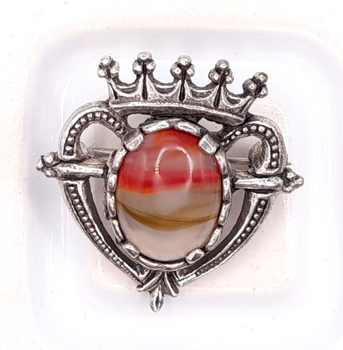 Faux agate luckenbooth brooch - agate,