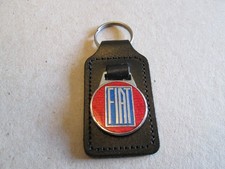 FIAT - Keyring Black Leather & Enamel Metal Badge 1980`s