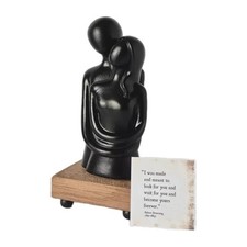 Lovers Couple Ornament On Walnut Plinth Black Cast Stone Romantic Gift H12cm
