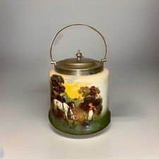 Antique Bristol English Ware Porcelain Biscuit Cracker Tobacco Jar Horses Rare