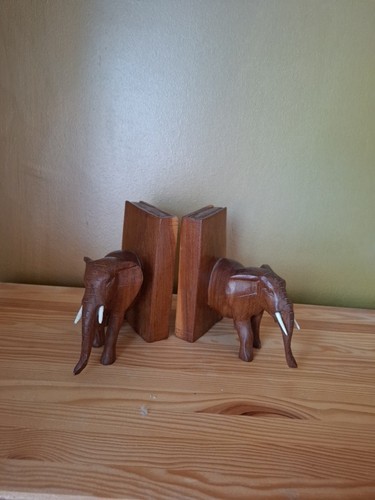 Pair carved wooden elephant - ,