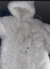 White Fluffy Unisex Pramsuit Size 6-9 Months New With Tags